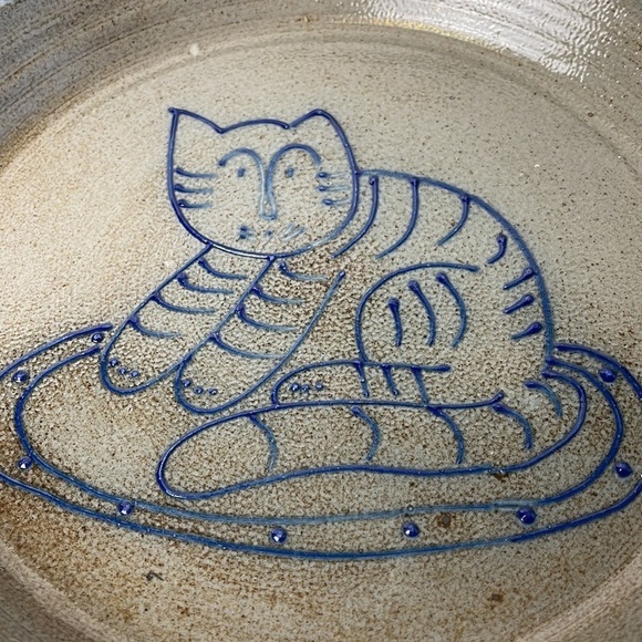 Vintage 1990 Eldreth Cat Pie Salt Glazed Pottery Plate Dish - Picture 2 of 11
